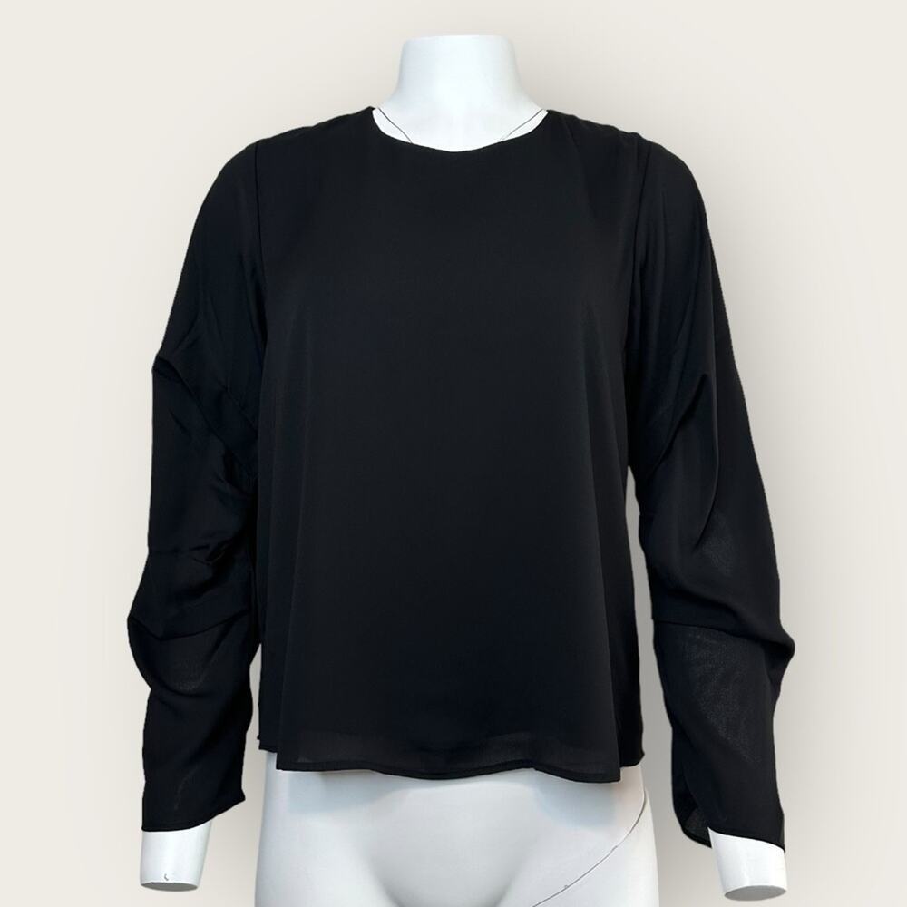 NWT | Krisa | Pleated Long Sleeve Blouse | Black | Medium